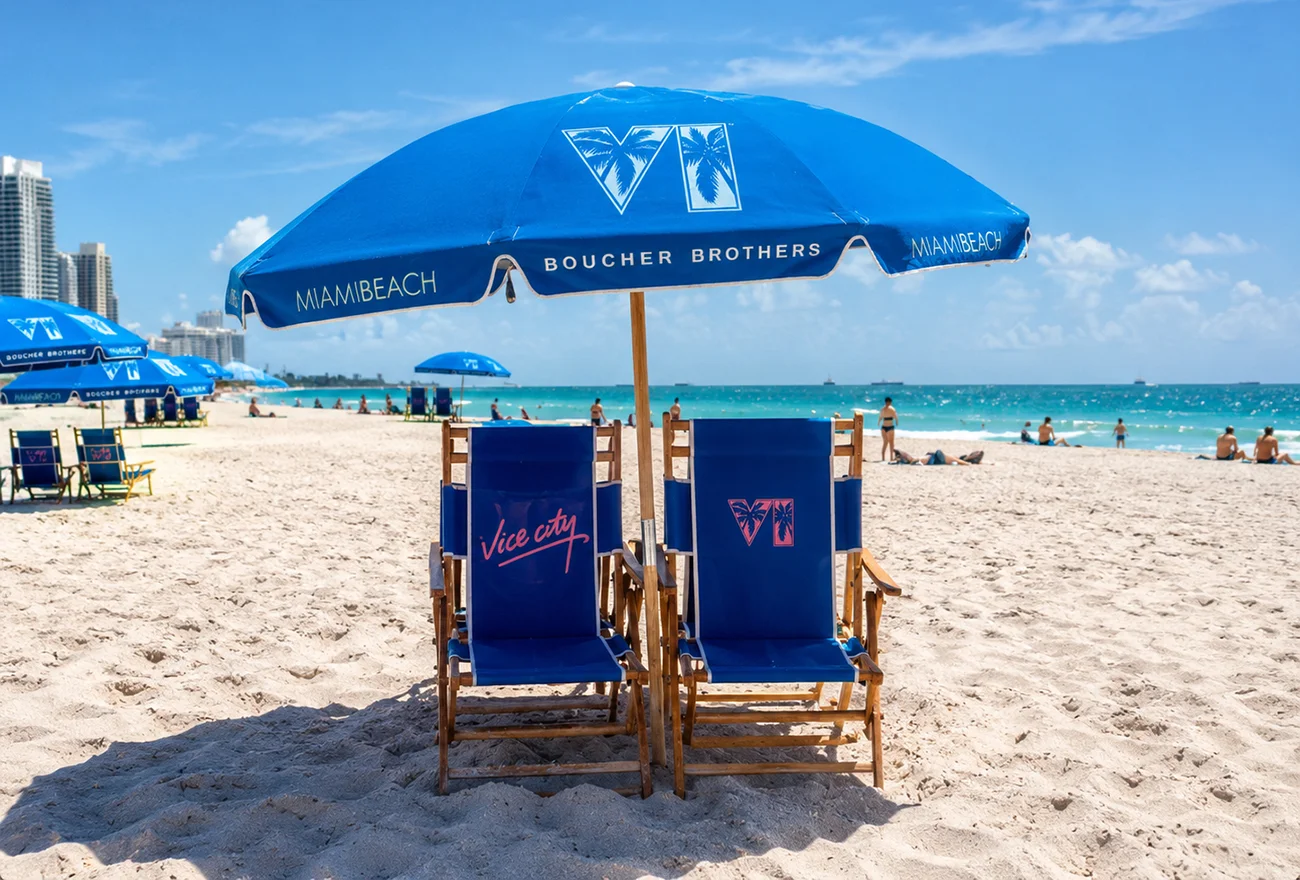 Vice City beach furniture on Miami Beach.