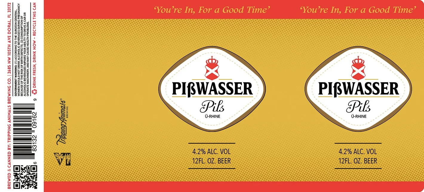 Pißwasser label reproduced in campaign coverage. A filing is not a retail launch announcement.