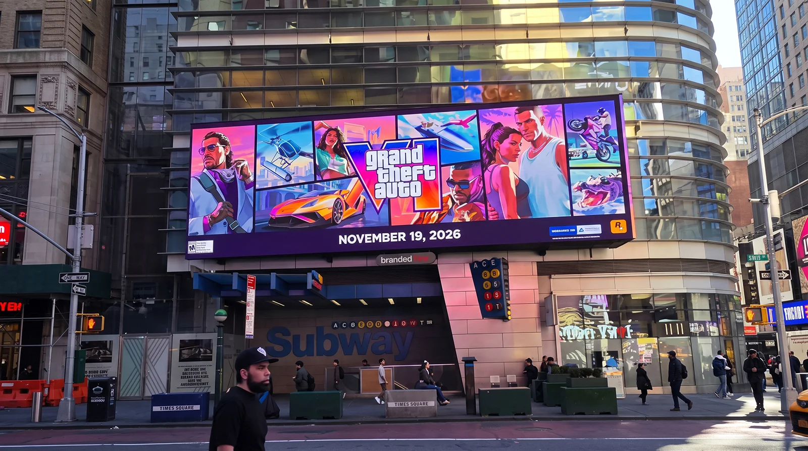 GTA VI on a Times Square digital screen.